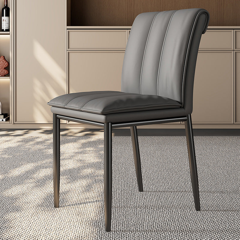 Modern Minimalist Faux Leather & Carbon Steel Square Dining Chair For Dining Room And Living Room
