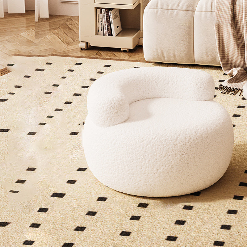 Contemporary Nordic Lambswool & Wood Round Curved Back Low Stool For Bedroom And Living Room
