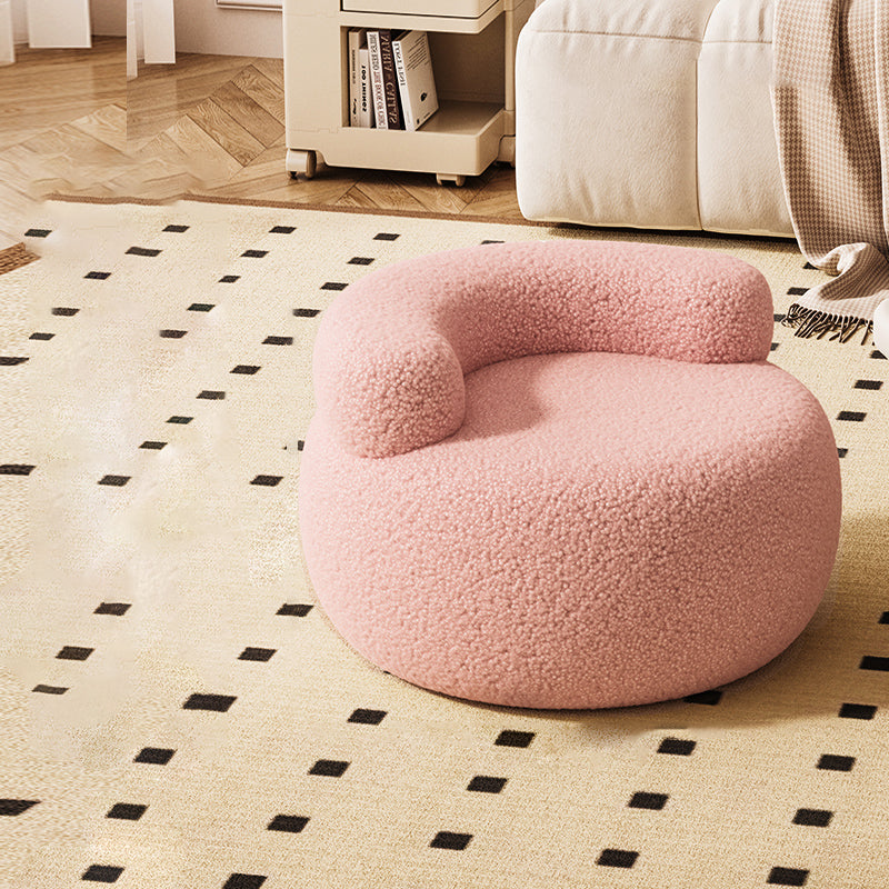Contemporary Nordic Lambswool & Wood Round Curved Back Low Stool For Bedroom And Living Room