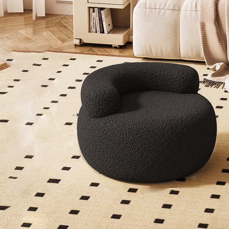 Contemporary Nordic Lambswool & Wood Round Curved Back Low Stool For Bedroom And Living Room