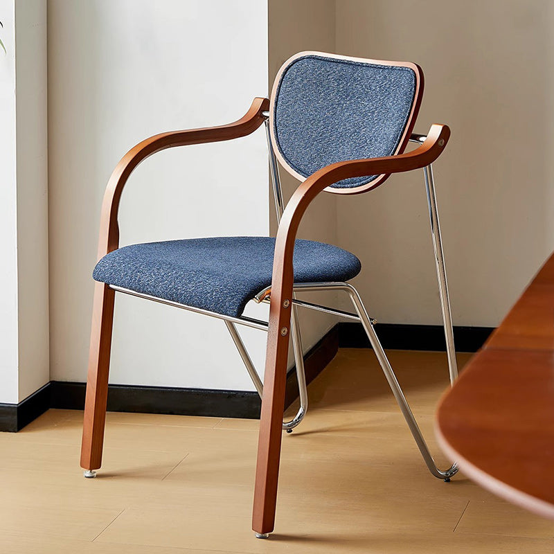 Traditional Vintage Iron Wood & Fabric Curved Dining Chair For Bedroom, Living Room And Dining Room