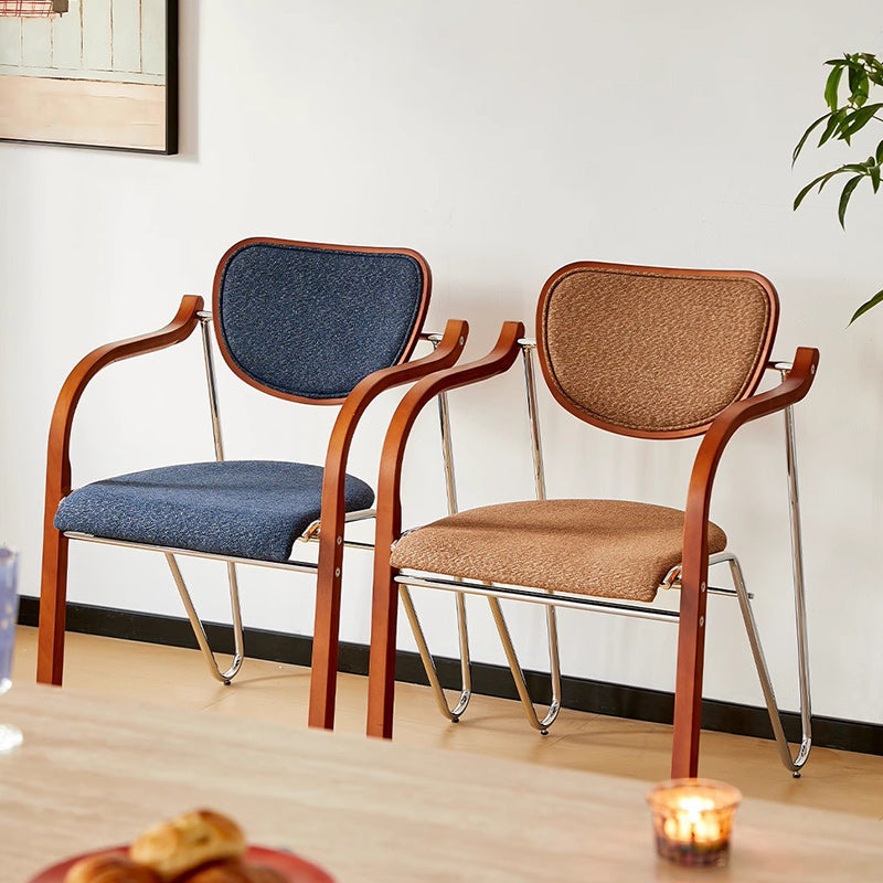 Traditional Vintage Iron Wood & Fabric Curved Dining Chair For Bedroom, Living Room And Dining Room