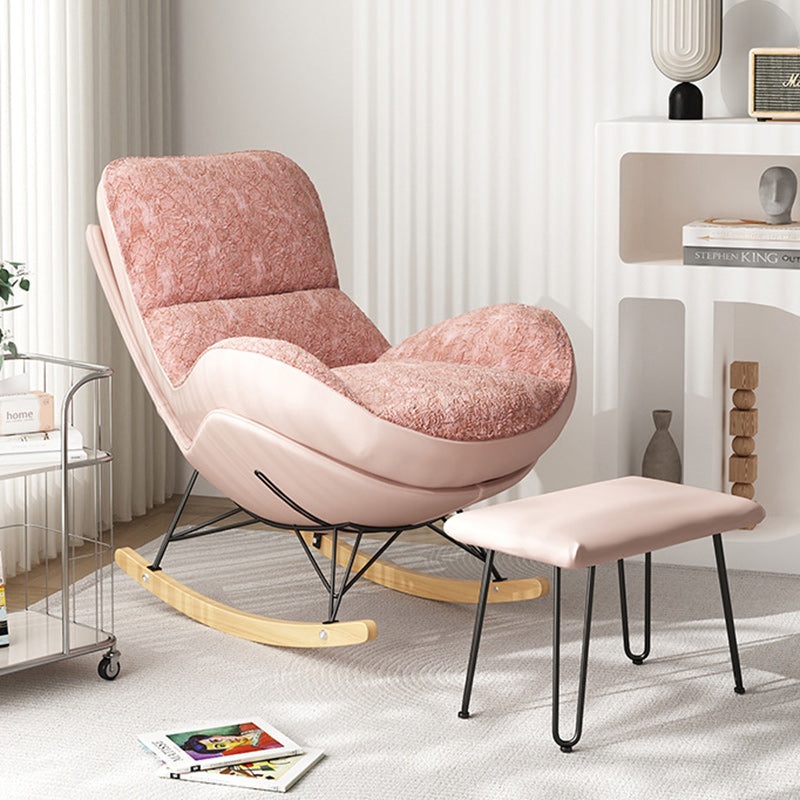 Contemporary Nordic Fabric & Carbon Steel Curved Rocking Chair For Bedroom & Living Room