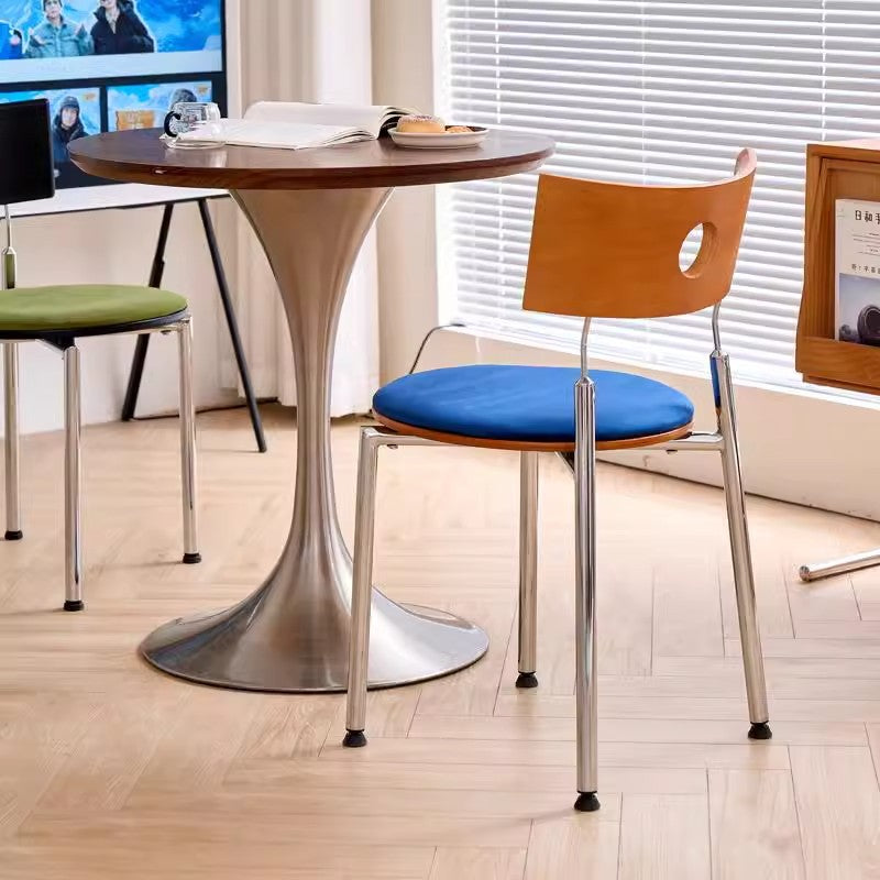 Traditional Vintage Velvet Wood & Stainless Steel Curved Round Dining Chair For Bedroom, Living Room And Kitchen