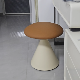 Modern Minimalist Leather & Iron Mushroom Cone Vanity Stool For Bedroom & Living Room