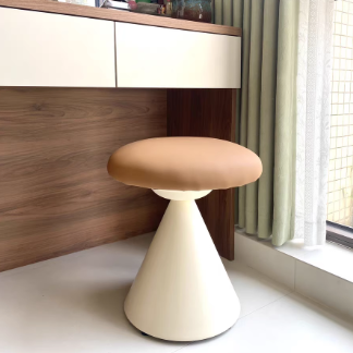 Modern Minimalist Leather & Iron Mushroom Cone Vanity Stool For Bedroom & Living Room