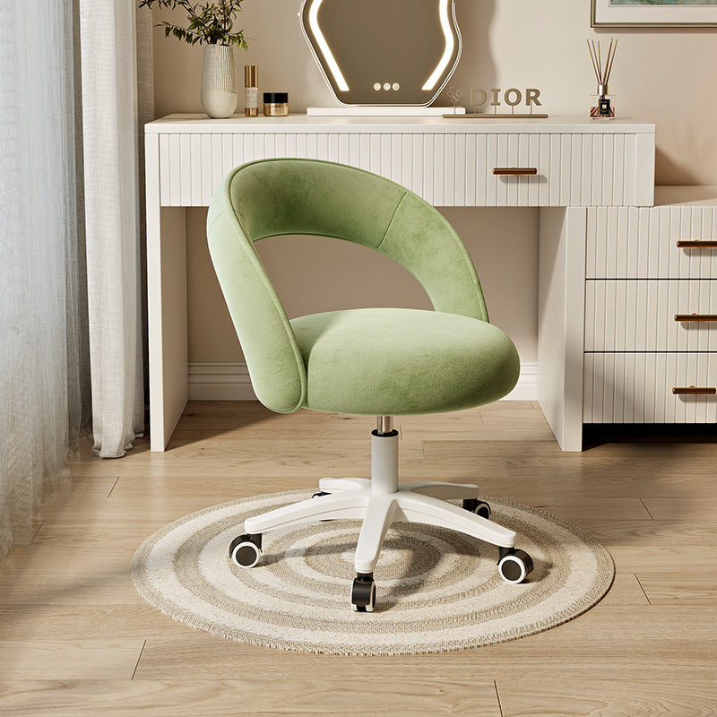 Contemporary Nordic Velvet & Nylon Curved Round Vanity Stool With Swivel & Adjustable Height For Bedroom & Living Room