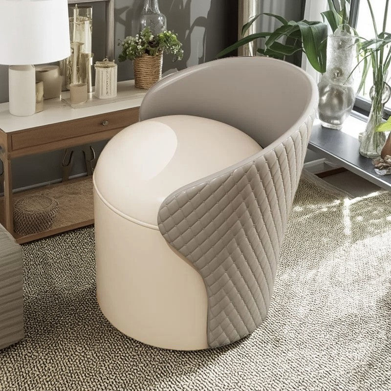 Modern Minimalist PU Leather & Wood Curved Cylinder Vanity Stool With Backrest For Bedroom & Living Room