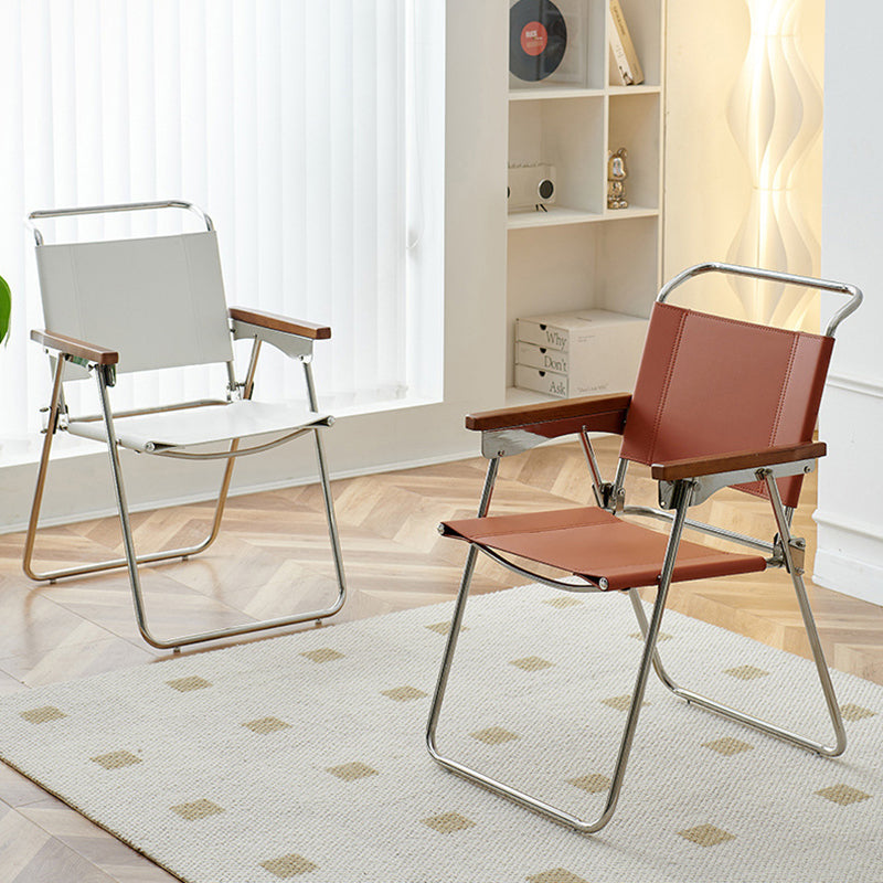 Contemporary Nordic Saddle Faux Leather & Stainless Steel Square Dining Chair With Foldable Design For Bedroom & Living Room