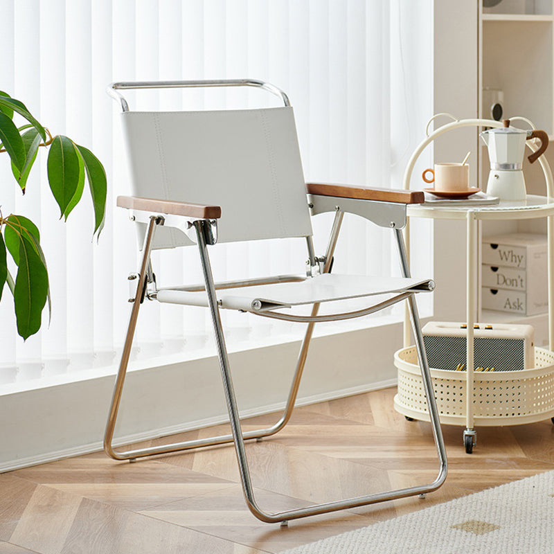 Contemporary Nordic Saddle Faux Leather & Stainless Steel Square Dining Chair With Foldable Design For Bedroom & Living Room