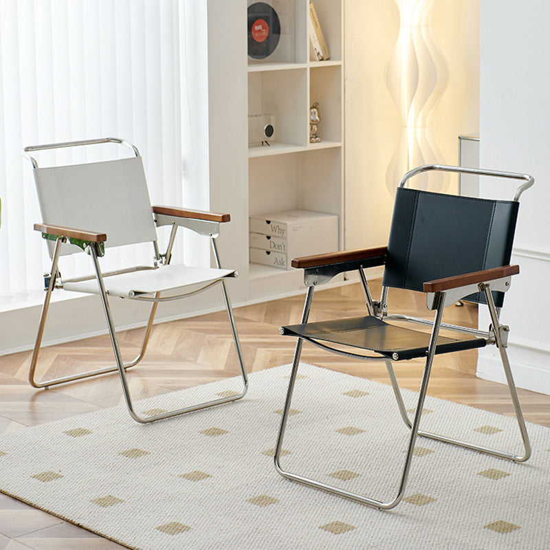 Contemporary Nordic Saddle Faux Leather & Stainless Steel Square Dining Chair With Foldable Design For Bedroom & Living Room