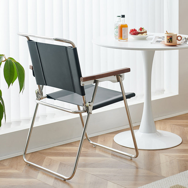 Contemporary Nordic Saddle Faux Leather & Stainless Steel Square Dining Chair With Foldable Design For Bedroom & Living Room