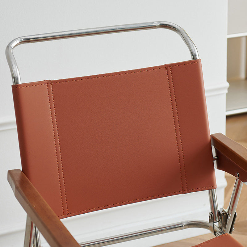 Contemporary Nordic Saddle Faux Leather & Stainless Steel Square Dining Chair With Foldable Design For Bedroom & Living Room