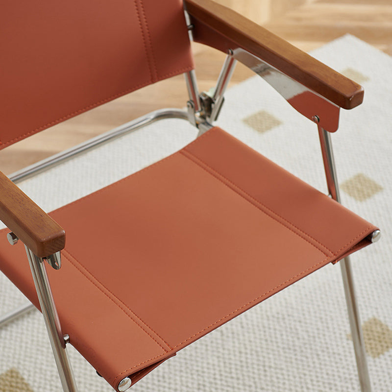 Contemporary Nordic Saddle Faux Leather & Stainless Steel Square Dining Chair With Foldable Design For Bedroom & Living Room