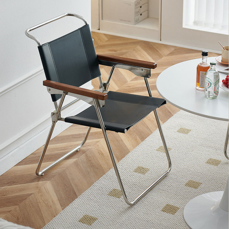 Contemporary Nordic Saddle Faux Leather & Stainless Steel Square Dining Chair With Foldable Design For Bedroom & Living Room