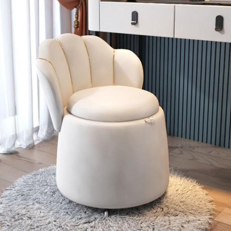 Contemporary Nordic Velvet & Wood Petal-Shaped Round Vanity Stool With 1-Storage For Bedroom & Living Room