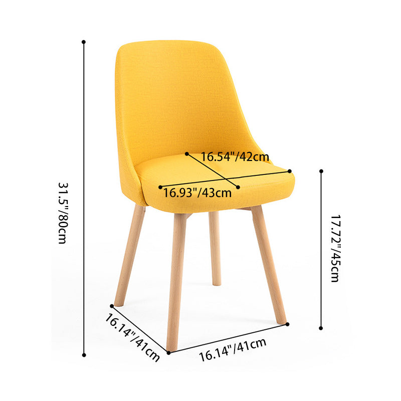 Contemporary Nordic Wood & Cotton Linen Curved Dining Chair For Bedroom, Living Room & Dining Room
