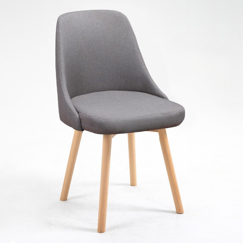 Contemporary Nordic Wood & Cotton Linen Curved Dining Chair For Bedroom, Living Room & Dining Room
