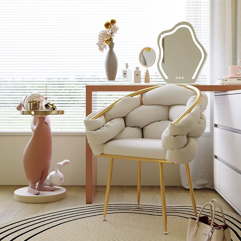 Contemporary Nordic Velvet & Metal Bubble Curved Vanity Stool With Adjustable Feet For Bedroom & Living Room