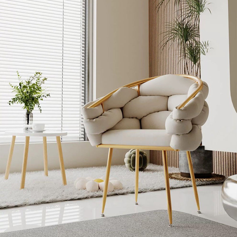 Contemporary Nordic Velvet & Metal Bubble Curved Vanity Stool With Adjustable Feet For Bedroom & Living Room