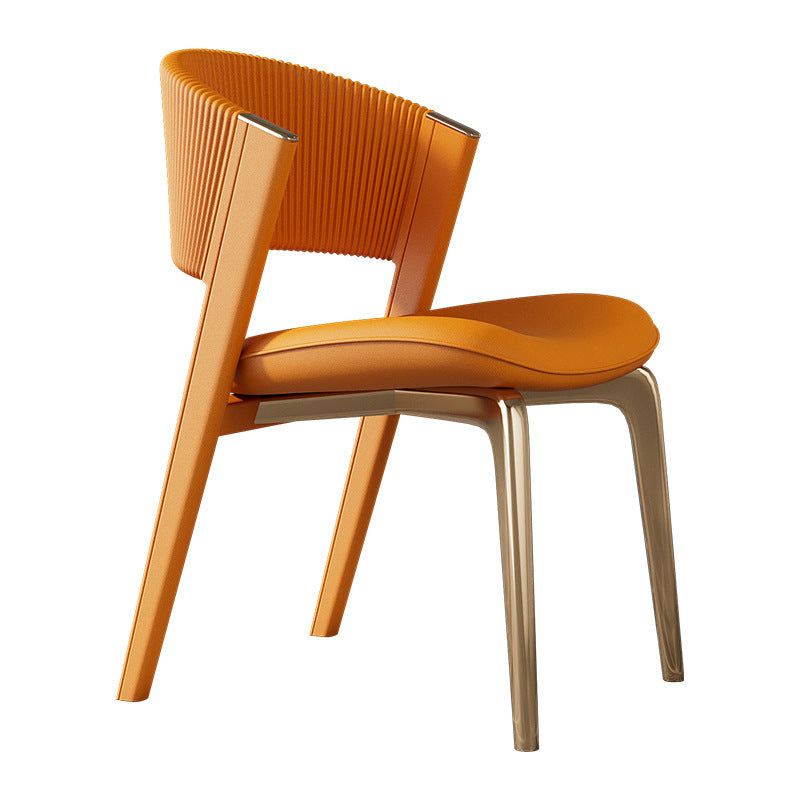 Modern Luxury Microfiber Leather & Stainless Steel Curved Dining Chair With Anti-Slip Pads For Bedroom, Living Room & Dining Room