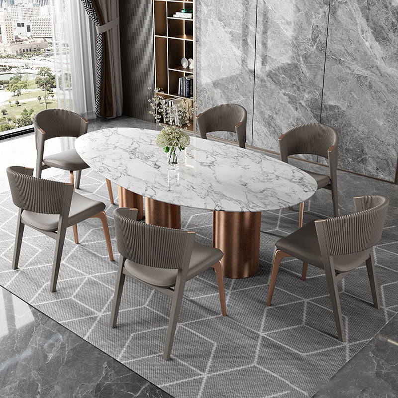 Modern Luxury Microfiber Leather & Stainless Steel Curved Dining Chair With Anti-Slip Pads For Bedroom, Living Room & Dining Room