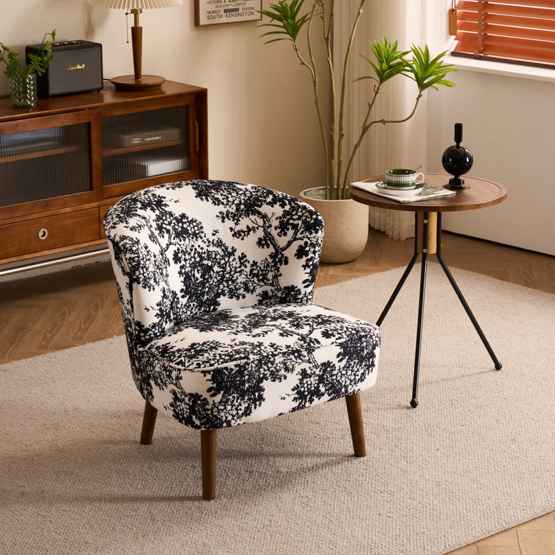 Traditional French Fabric, Corduroy & Wood Square Curved Accent Chair For Bedroom And Living Room