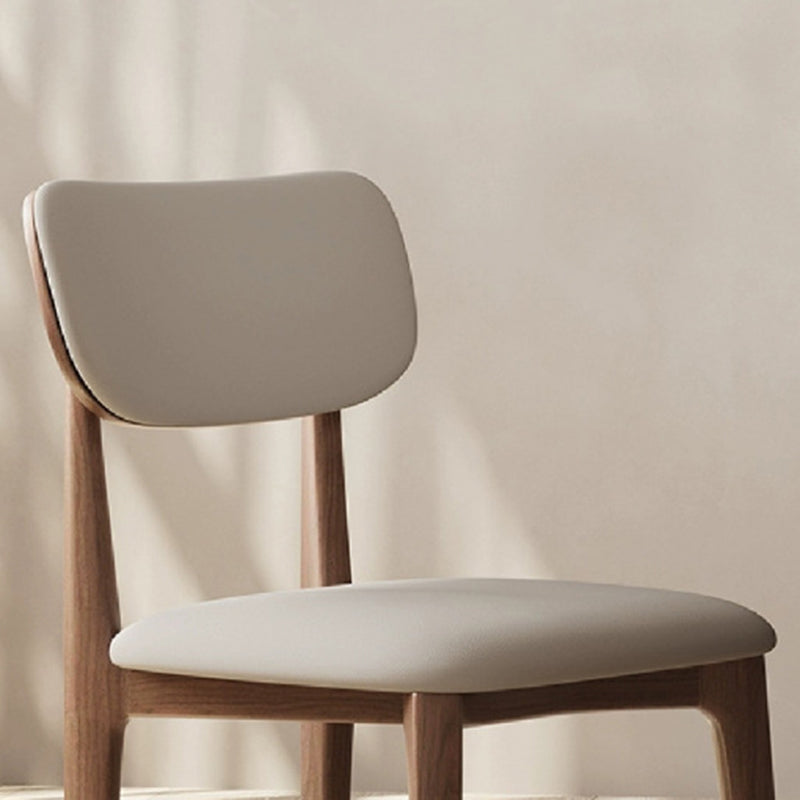 Modern Minimalist Wood & Microfiber Leather Curved Square Dining Chair For Living Room, Bedroom & Kitchen
