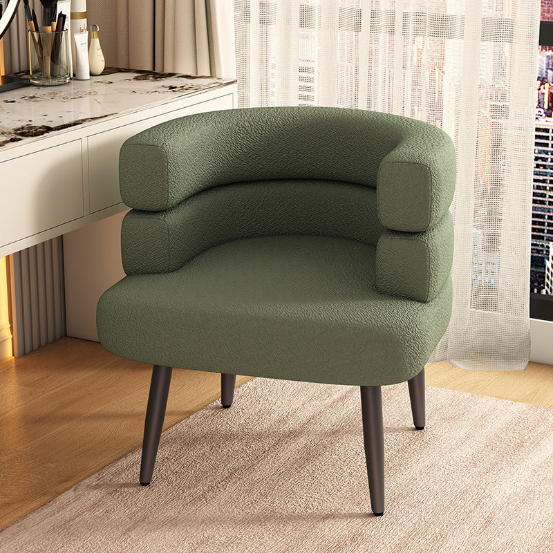 Contemporary Nordic Lambswool & Carbon Steel Curved Round Accent Chair For Bedroom & Living Room