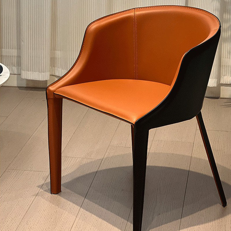 Modern Minimalist Faux Saddle Leather & Carbon Steel Curved Dining Chair For Dining Room, Bedroom & Living Room
