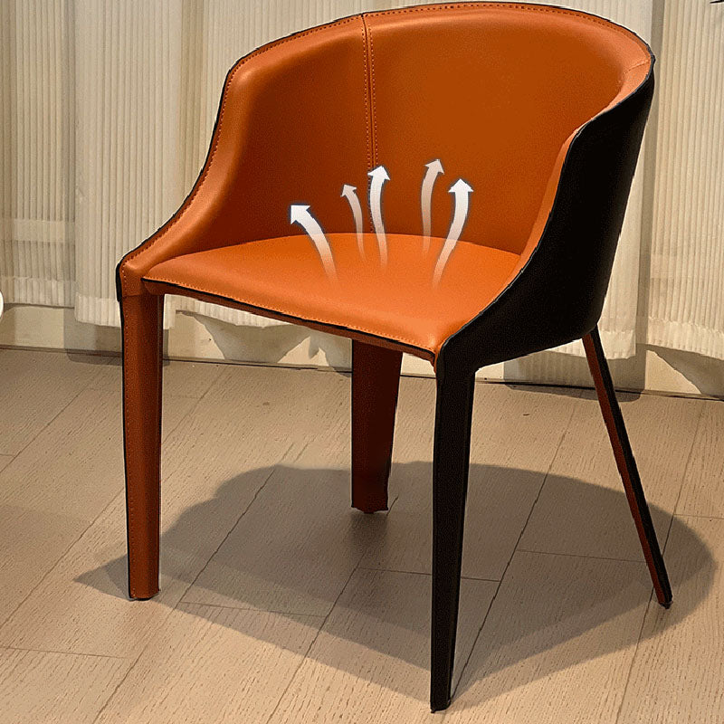 Modern Minimalist Faux Saddle Leather & Carbon Steel Curved Dining Chair For Dining Room, Bedroom & Living Room