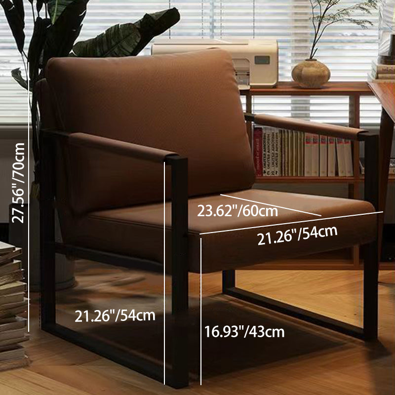 Contemporary Nordic Faux Nappa Leather & Iron Square Accent Chair For Bedroom & Living Room