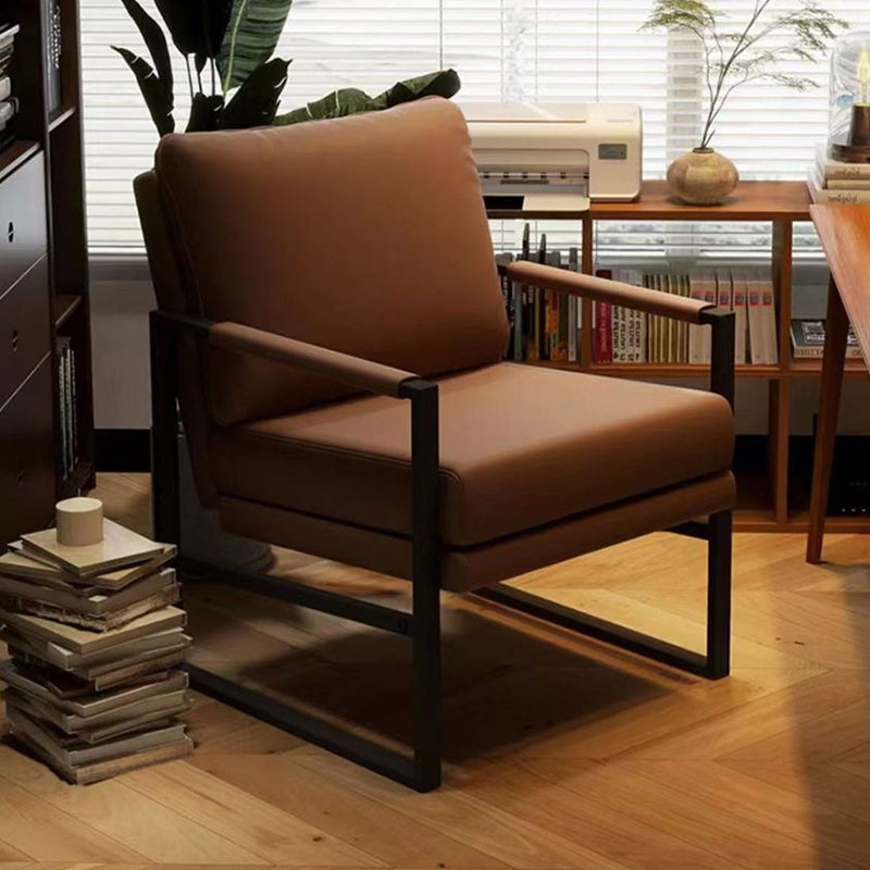 Contemporary Nordic Faux Nappa Leather & Iron Square Accent Chair For Bedroom & Living Room