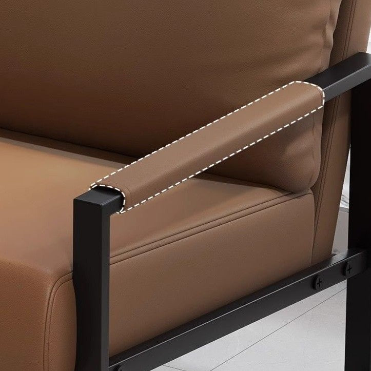 Contemporary Nordic Faux Nappa Leather & Iron Square Accent Chair For Bedroom & Living Room