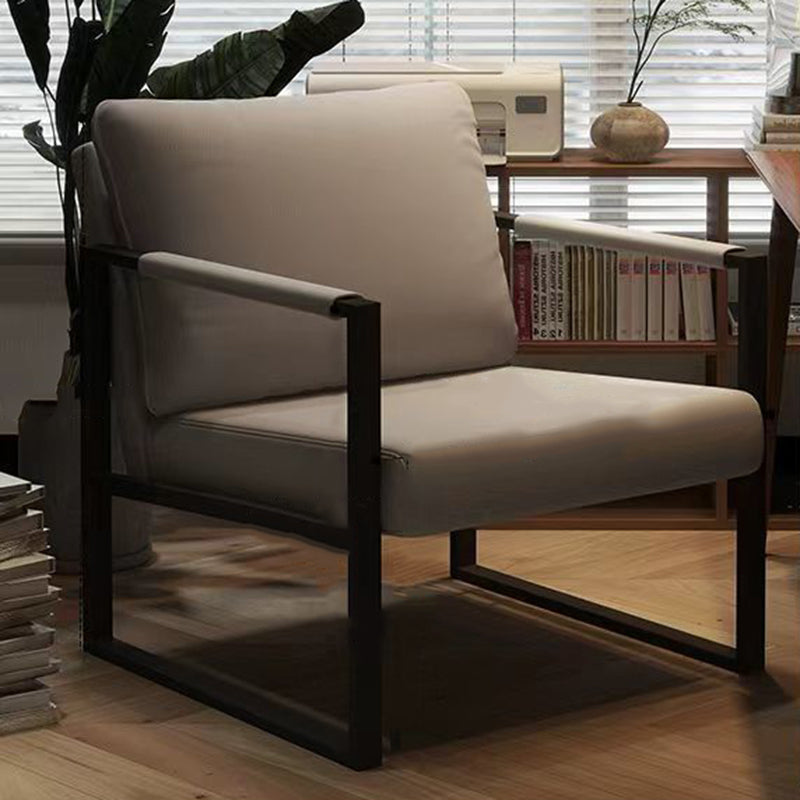 Contemporary Nordic Faux Nappa Leather & Iron Square Accent Chair For Bedroom & Living Room