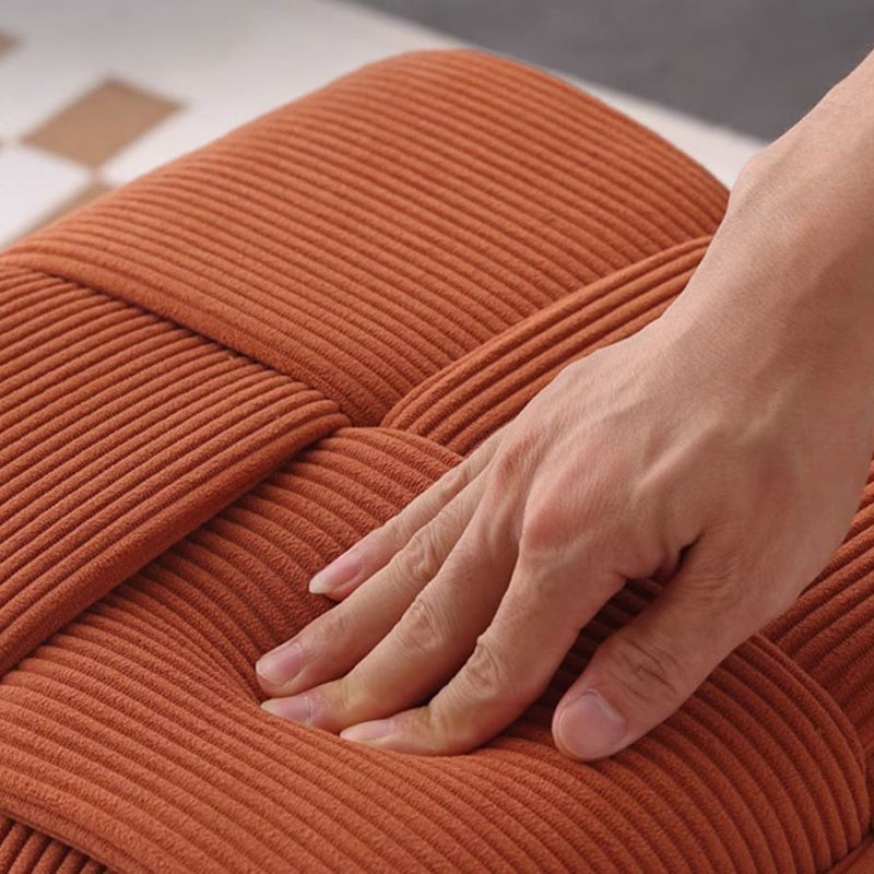 Contemporary Nordic Corduroy Wood Square Cube Low Stool With Anti-Slip Feet For Bedroom & Living Room