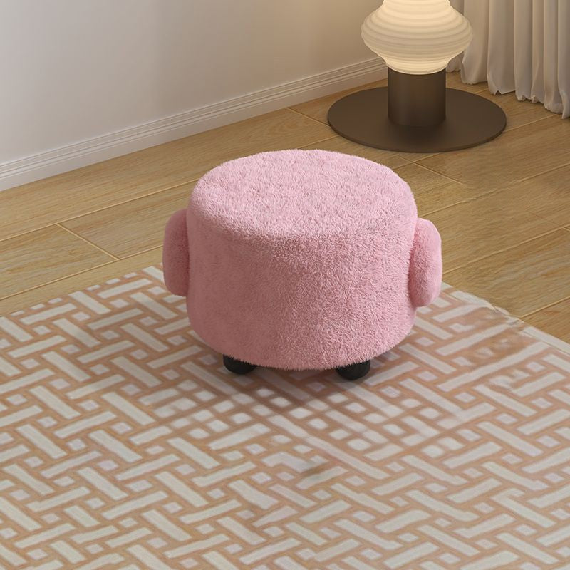 Contemporary Nordic Lambswool Wood Round Low Stool For Bedroom & Living Room