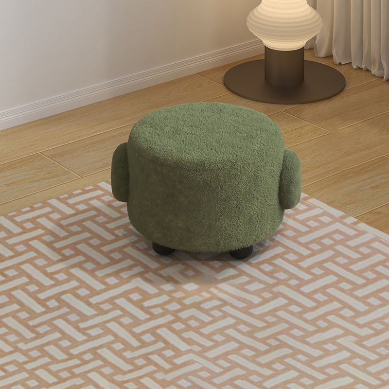 Contemporary Nordic Lambswool Wood Round Low Stool For Bedroom & Living Room