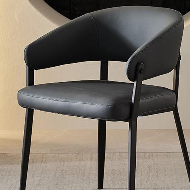 Contemporary Scandinavian Faux Leather Carbon Steel Semi-Enclosed Rounded Square Dining Chair With Backrest For Living Room & Dining Room