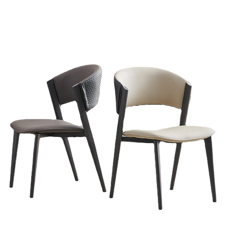 Contemporary Scandinavian Faux Leather Carbon Steel Metal Curved Square Dining Chair With Backrest For Living Room & Dining Room