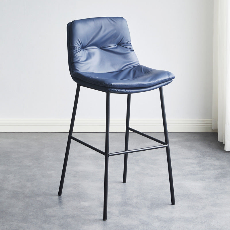 Contemporary Scandinavian Artificial Leather Carbon Steel Arched Bar Stool With Backrest For Dining Room & Living Room