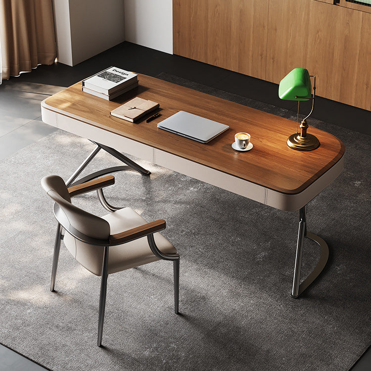 Contemporary Scandinavian Microfiber Leather Walnut Stainless Steel Curved Square Dining Chair With Backrest For Living Room & Dining Room