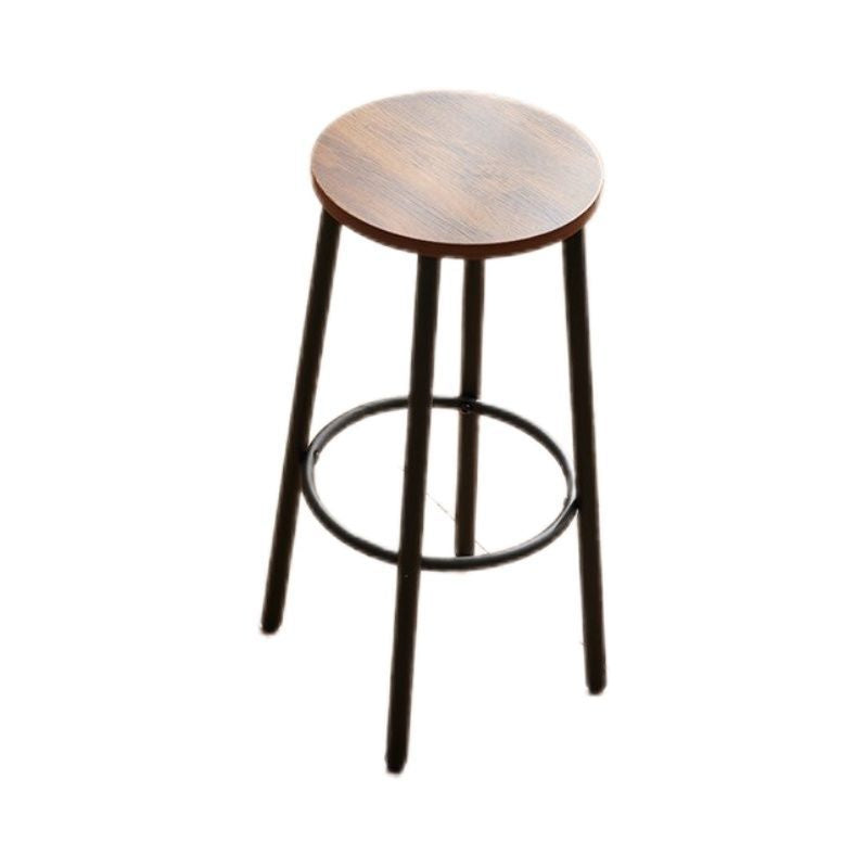 Modern Minimalist Wood Iron Round Bar Stool With Footrest For Living Room & Dining Room