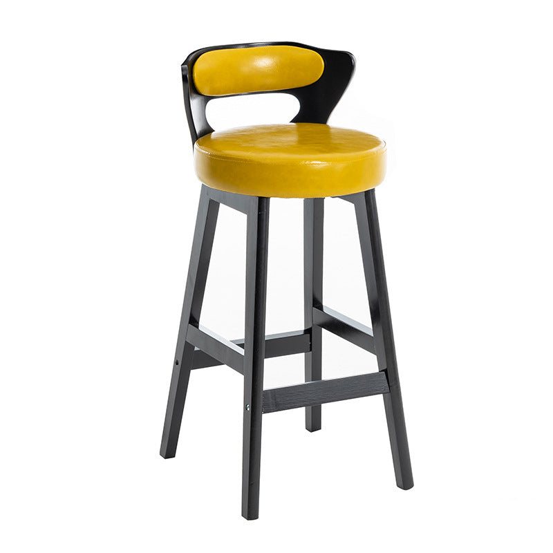 Modern Minimalist Leather & Solid Wood Round Horn-Shaped Bar Stool With Backrest For Living Room & Dining Room