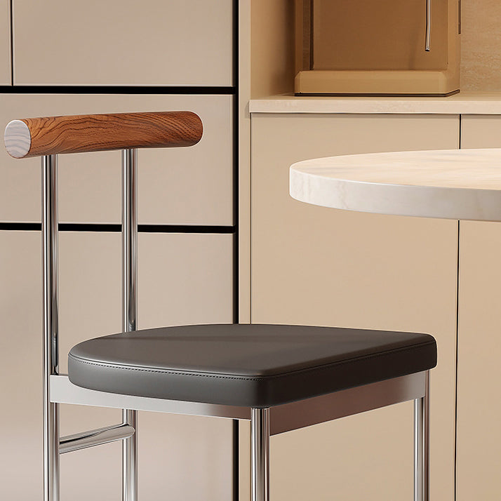 Contemporary Scandinavian PU Leather Metal Solid Wood Rounded Rectangular Dining Chair With Backrest For Dining Room