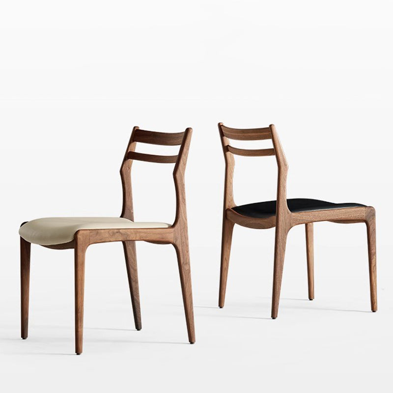 Traditional Chinese PU Leather Solid Wood Curved Square Dining Chair With Backrest For Dining Room