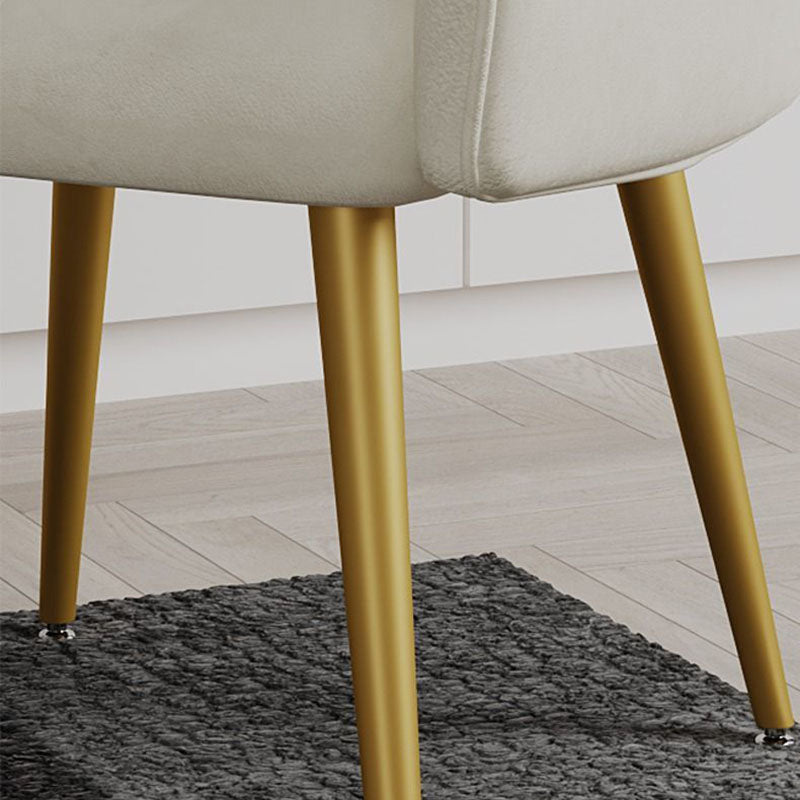 Contemporary Scandinavian Velvet Carbon Steel Grid Trapezoid Vanity Chair With Backrest & Armrests For Bedroom