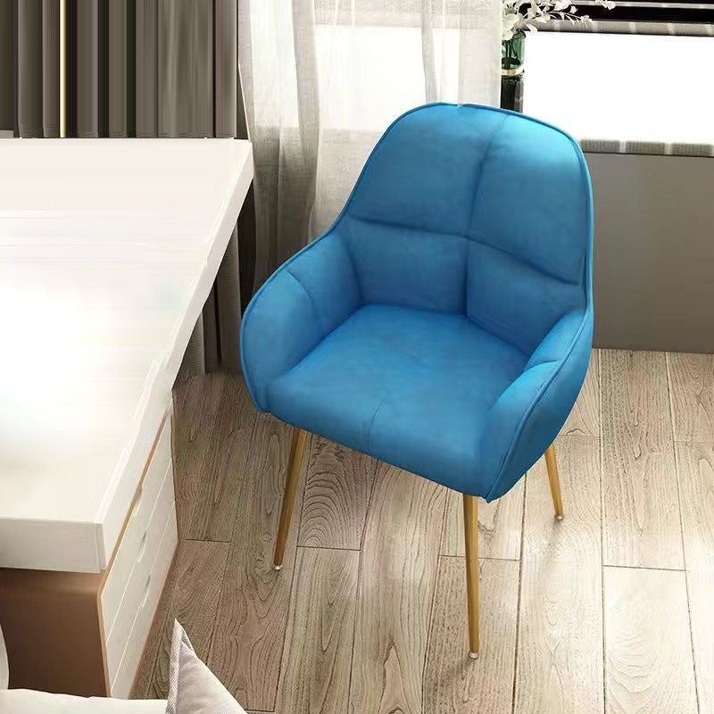 Contemporary Scandinavian Velvet Carbon Steel Grid Trapezoid Vanity Chair With Backrest & Armrests For Bedroom