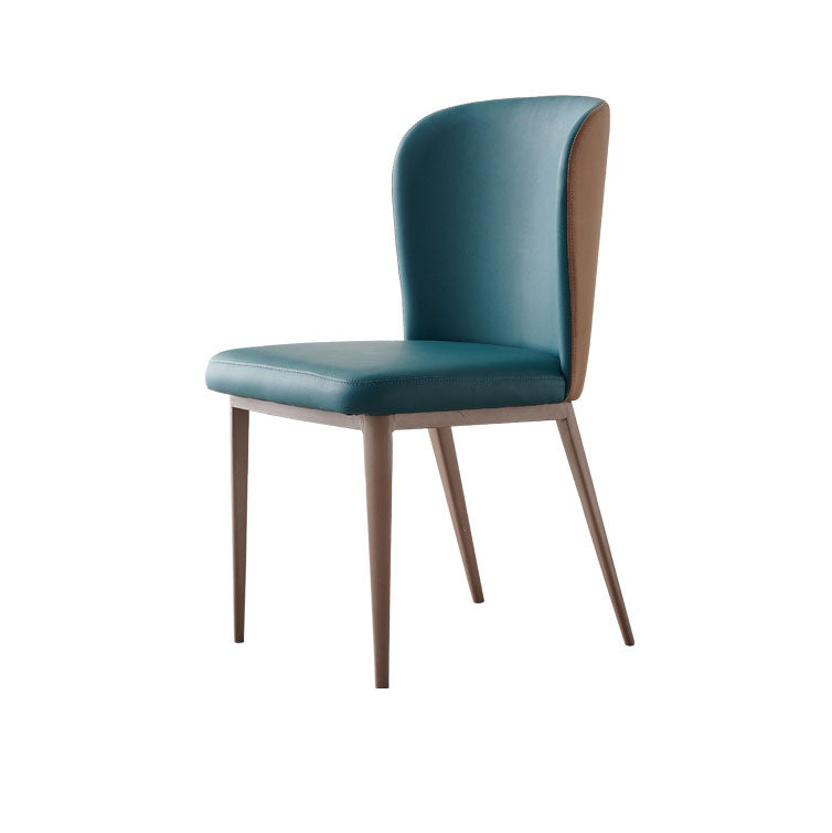 Contemporary Scandinavian PU Leather Carbon Steel Curved Square Dining Chair With Backrest For Dining Room