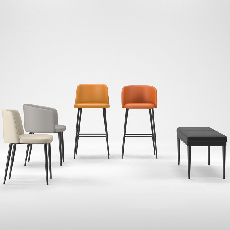 Contemporary Scandinavian Fabric Faux Leather Carbon Steel Curved Dining Chair With Backrest For Dining Room